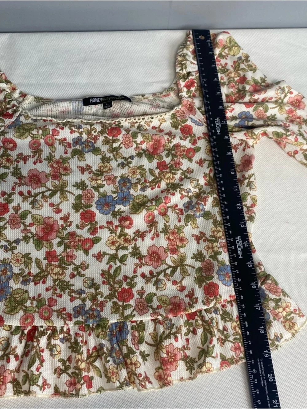 Honey & Sparkle Floral Crop Top Women Large Waffle Knit Cottagecore Feminine - Picture 11 of 14